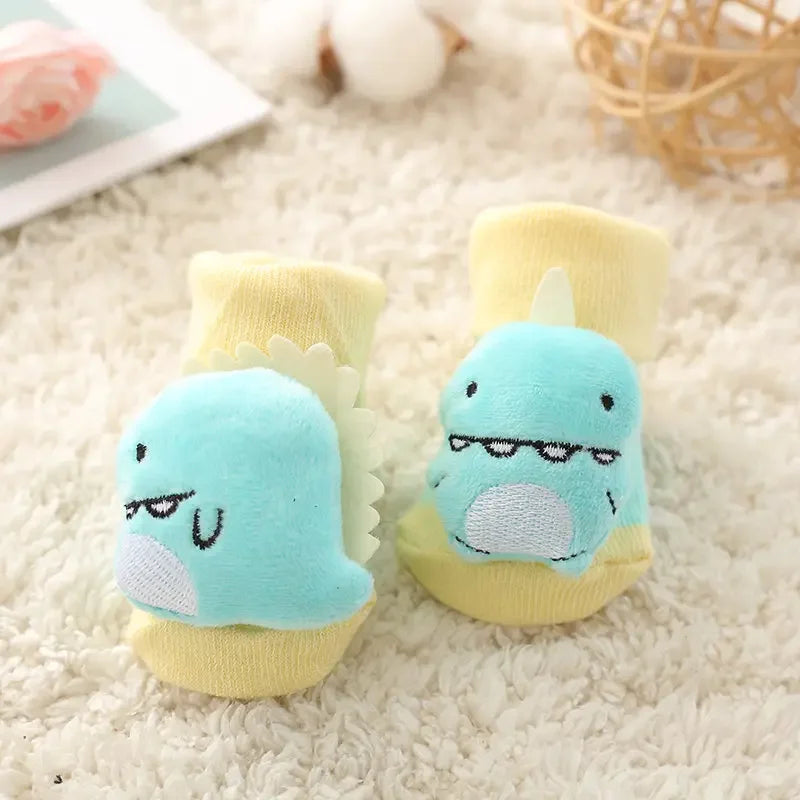 Baby Floor Socks Non-slip 3D Cartoon Doll Socks with Sound Bells for Newborn 6 To 12M Infant Baby Barefoot Shoes Kids Indoor Sox