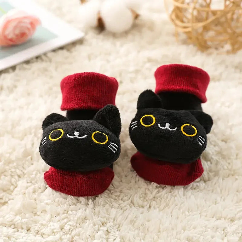 Baby Floor Socks Non-slip 3D Cartoon Doll Socks with Sound Bells for Newborn 6 To 12M Infant Baby Barefoot Shoes Kids Indoor Sox