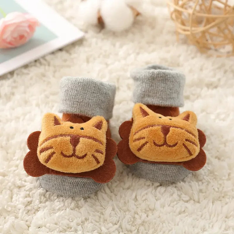 Baby Floor Socks Non-slip 3D Cartoon Doll Socks with Sound Bells for Newborn 6 To 12M Infant Baby Barefoot Shoes Kids Indoor Sox