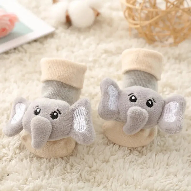 Baby Floor Socks Non-slip 3D Cartoon Doll Socks with Sound Bells for Newborn 6 To 12M Infant Baby Barefoot Shoes Kids Indoor Sox