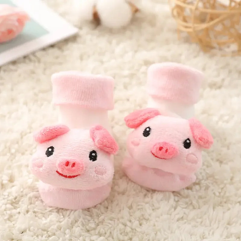 Baby Floor Socks Non-slip 3D Cartoon Doll Socks with Sound Bells for Newborn 6 To 12M Infant Baby Barefoot Shoes Kids Indoor Sox