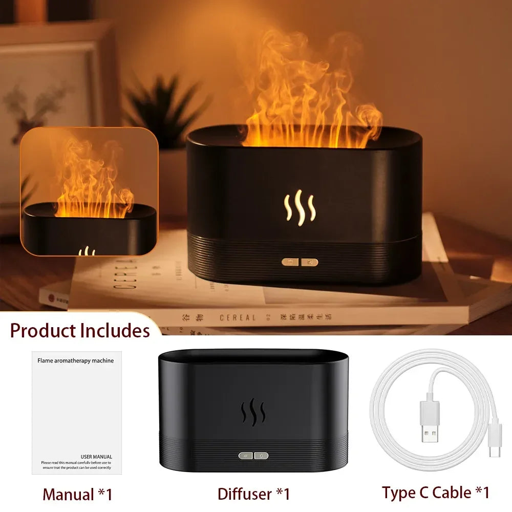 7 Color Flame Aroma Volcano Air Humidifier Essential Oil Diffuser for Home New Fireplace Humidifier Crystal Salt Rock Fire Lamp