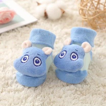 Baby Floor Socks Non-slip 3D Cartoon Doll Socks with Sound Bells for Newborn 6 To 12M Infant Baby Barefoot Shoes Kids Indoor Sox