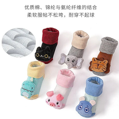 Baby Floor Socks Non-slip 3D Cartoon Doll Socks with Sound Bells for Newborn 6 To 12M Infant Baby Barefoot Shoes Kids Indoor Sox