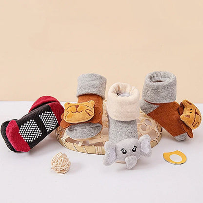 Baby Floor Socks Non-slip 3D Cartoon Doll Socks with Sound Bells for Newborn 6 To 12M Infant Baby Barefoot Shoes Kids Indoor Sox